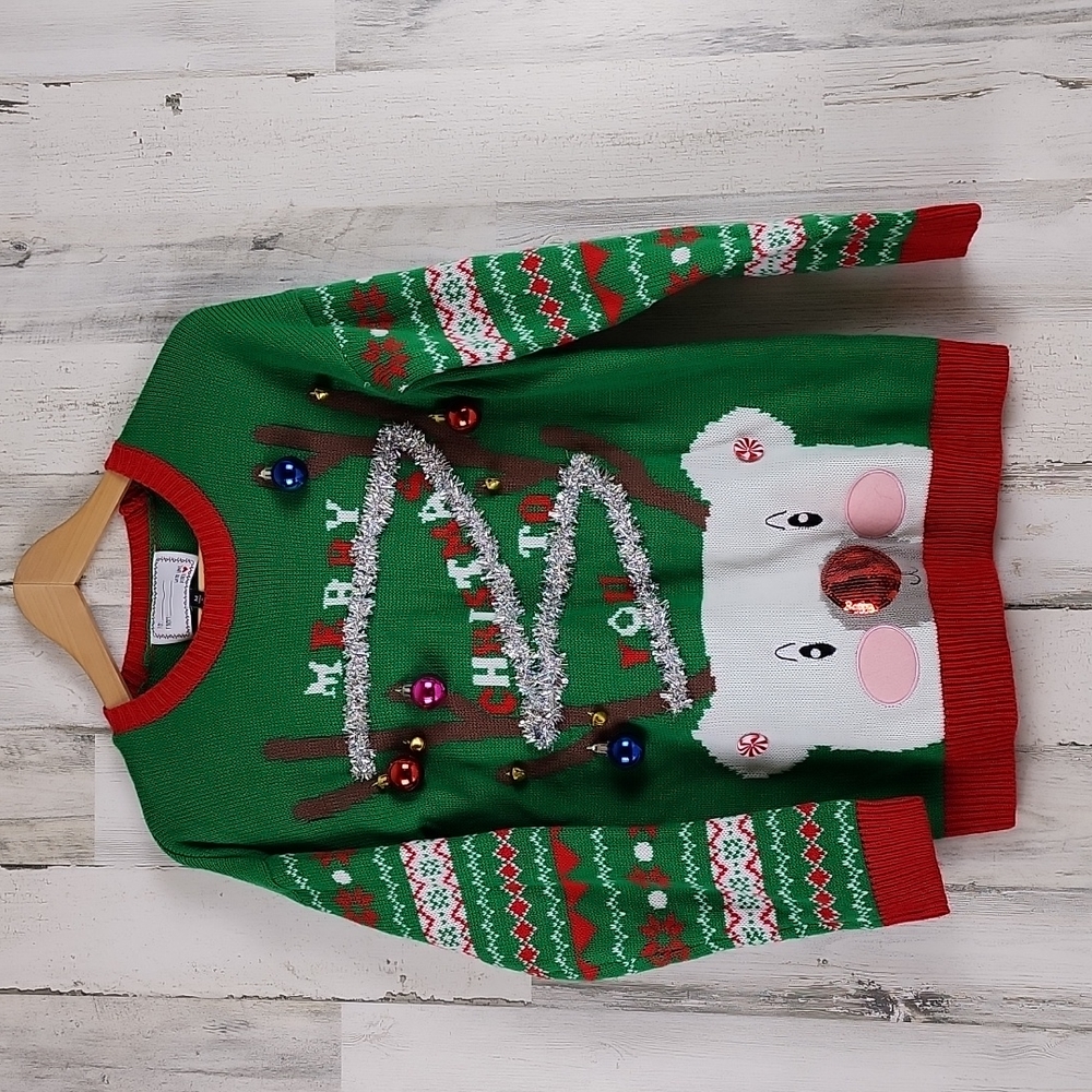 With Love, Derek green red ugly Christmas holiday sweater fair isle Size Medium
